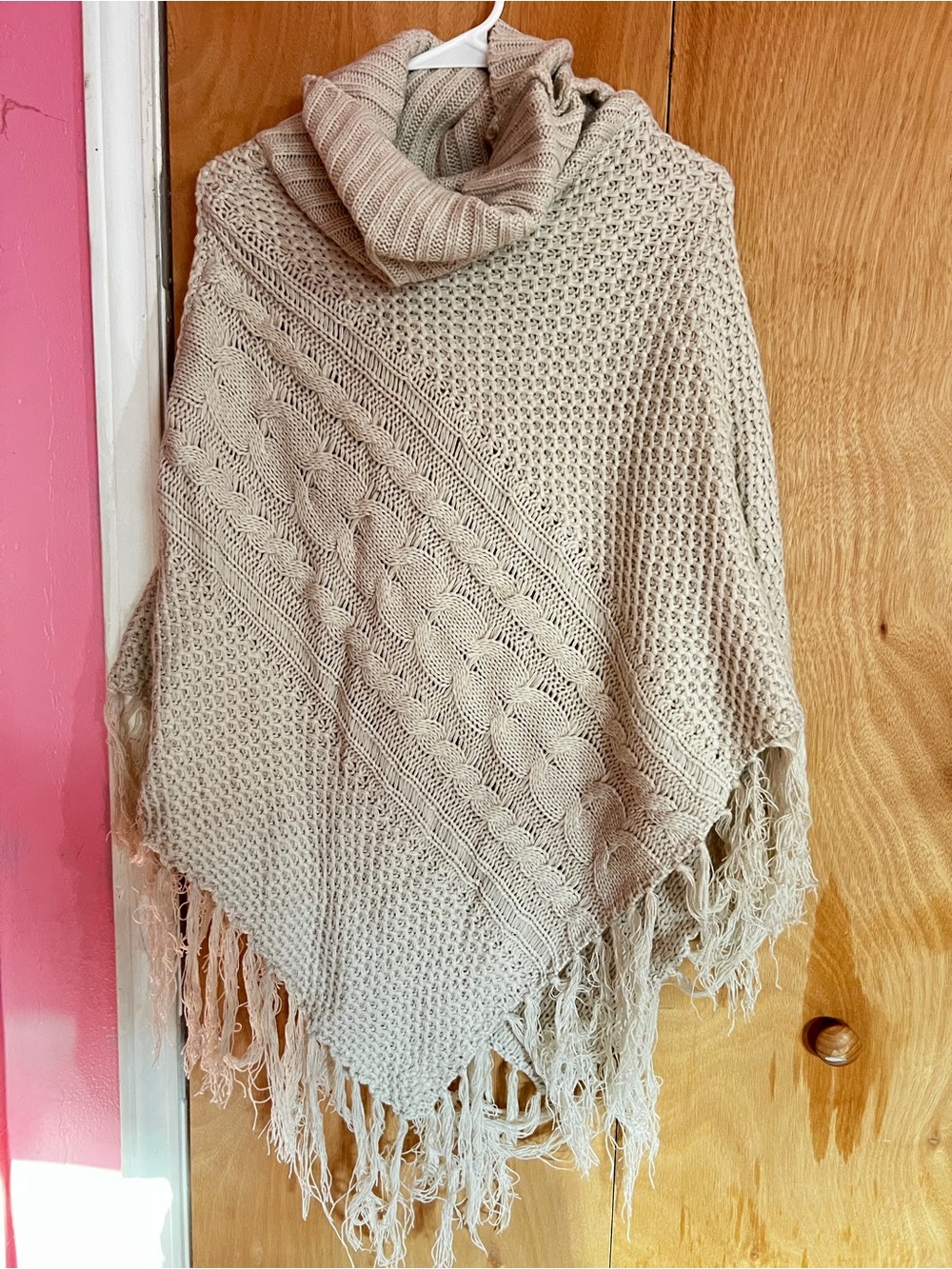 Charlotte Russe Cream Cable Knit Fringe Poncho